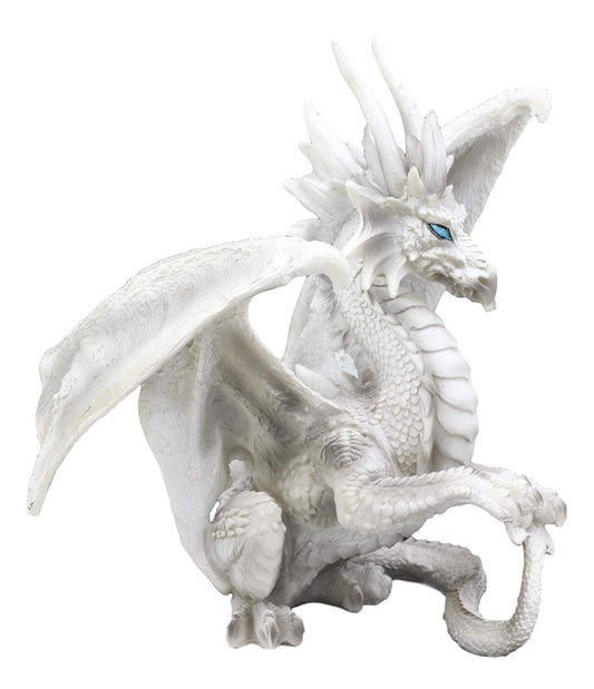 Ebros Ruth Thompson White Checkmate Dragon with Majestic Horns Statue 8.25"H