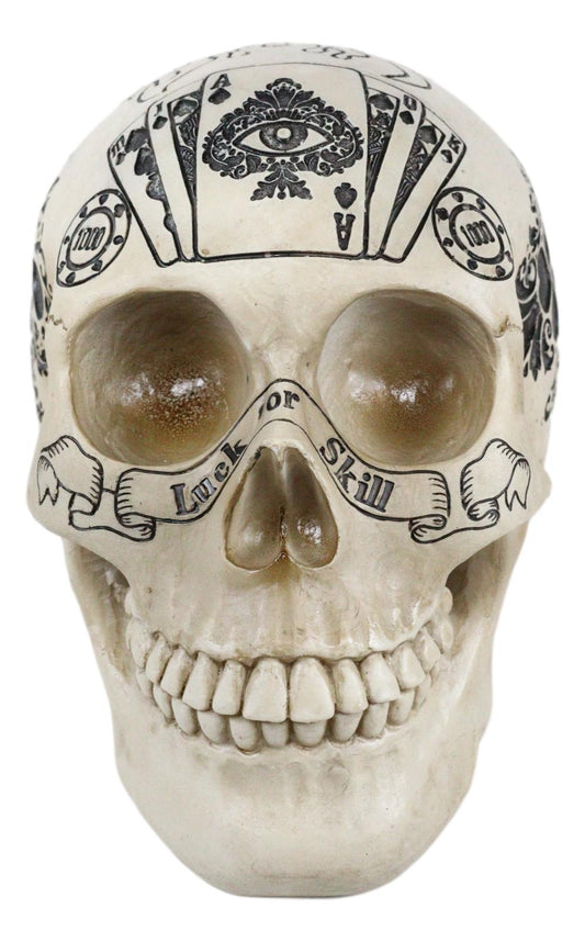Ebros Gothic Gambling Casino Royale Poker Cards Royal Flush Skull Cranium Figurine - Ebros Gift