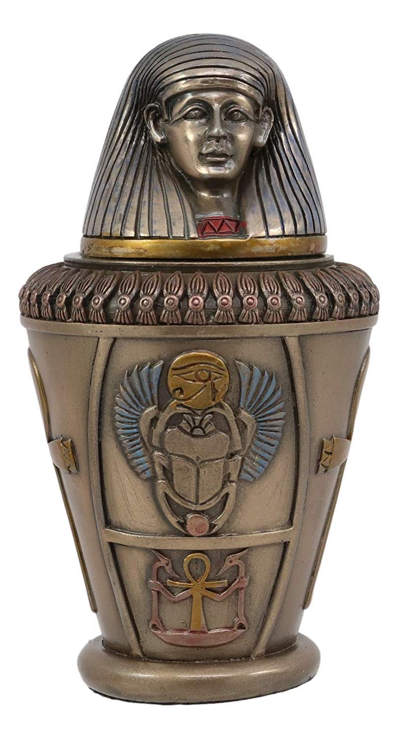 Ebros Four Sons of Horus Duamutef Hapi Imsety Qebehsenuef Canopic Jar Statue Set 5.75" H
