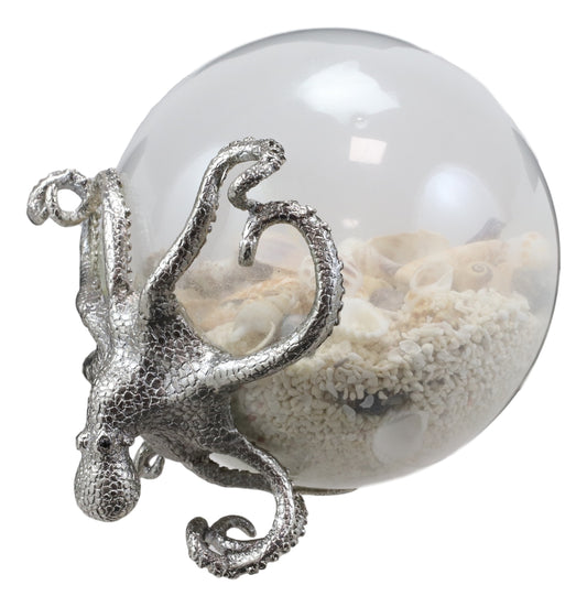Sea Octopus Pulling Glass Globe Ball With Sand Seashells And Beach Ornaments