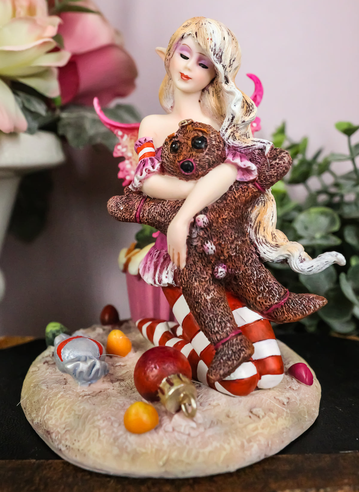 Ebros Amy Brown Christmas 'TWAS The Night' Fairy Hugs Gingerbread Man Figurine - Ebros Gift