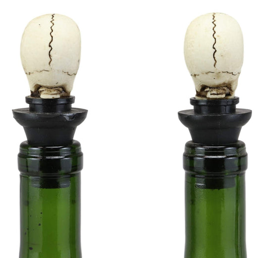 Ebros Set of 2 Skeleton Cranium Bone Skull Wine Bottle Stoppers 3"H Collectible