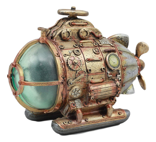 Ebros Vintage Design Holmes Nautilus Steampunk Submarine LED Night Light Statue 7.5"L - Ebros Gift