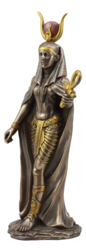 Egyptian Deity Goddess Hathor Holding Ankh Statue Patroness Of Love Motherhood - Ebros Gift
