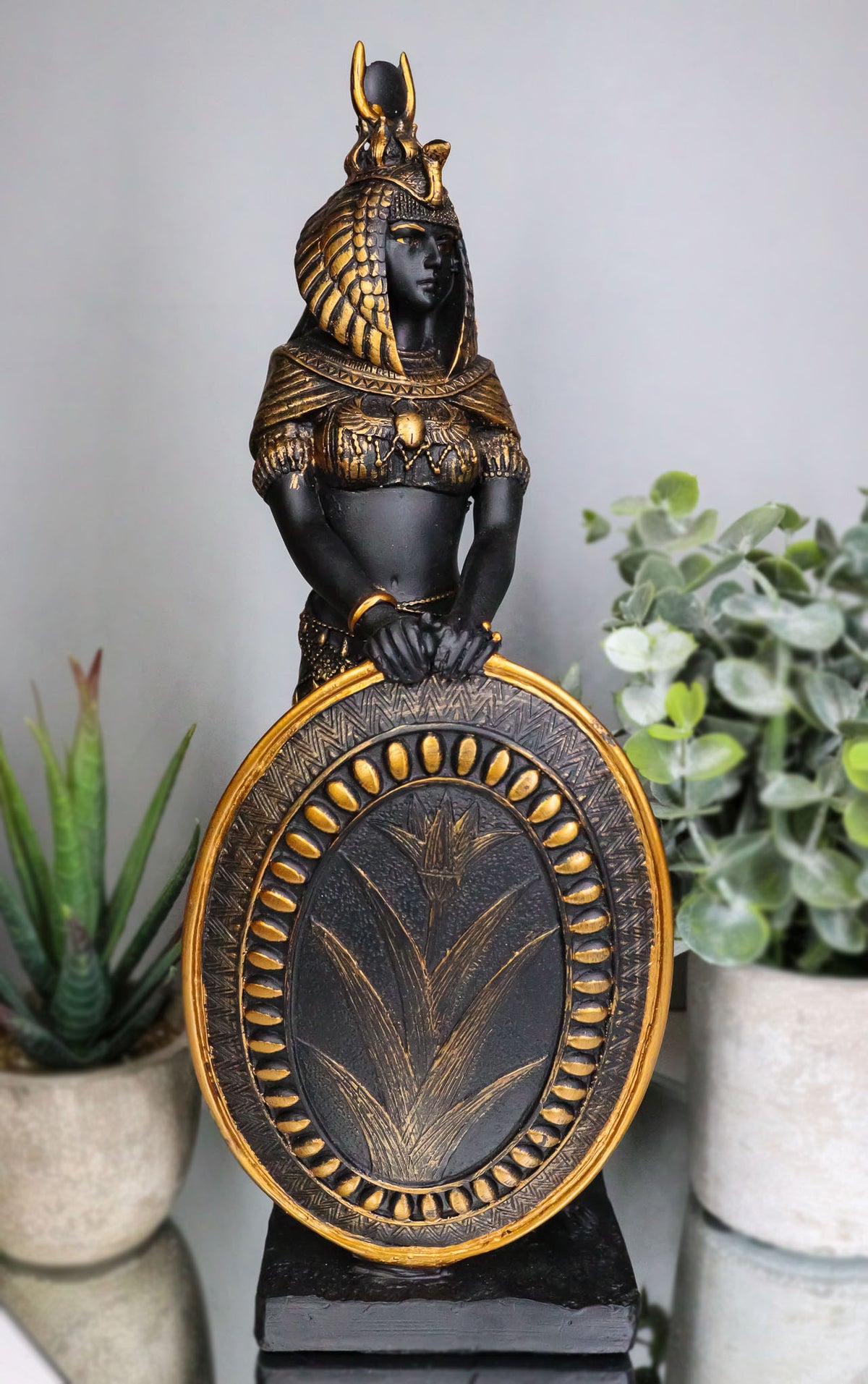 Ebros Egyptian Theme Isis Holding Shield Bronzed Resin Statue Sculpture Figurine - Ebros Gift