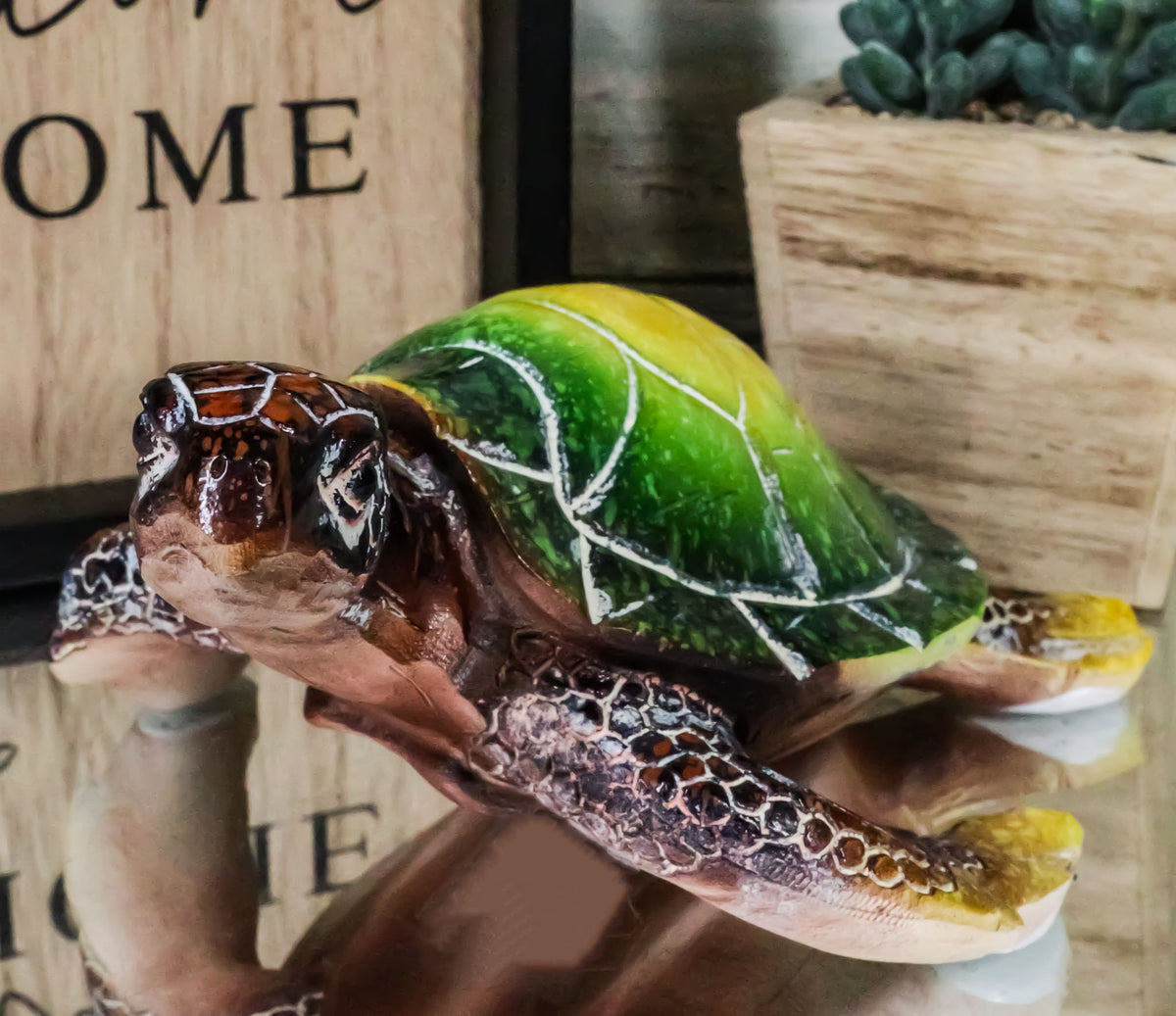 Nautical Ocean Green Hues Giant Sea Turtle Swimming Decorative Figurine Tortoise