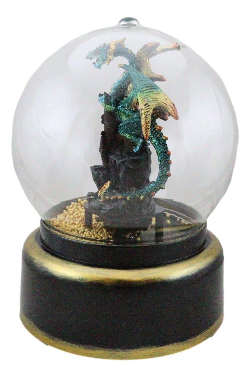 Golden Green Dragon On Castle Mountain Musical LED Light Air Powered Water Globe