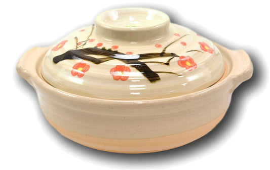Japanese Cherry Blossom Donabe Stoneware Hot Clay Pot Casserole With Lid 90 FLOZ - Ebros Gift