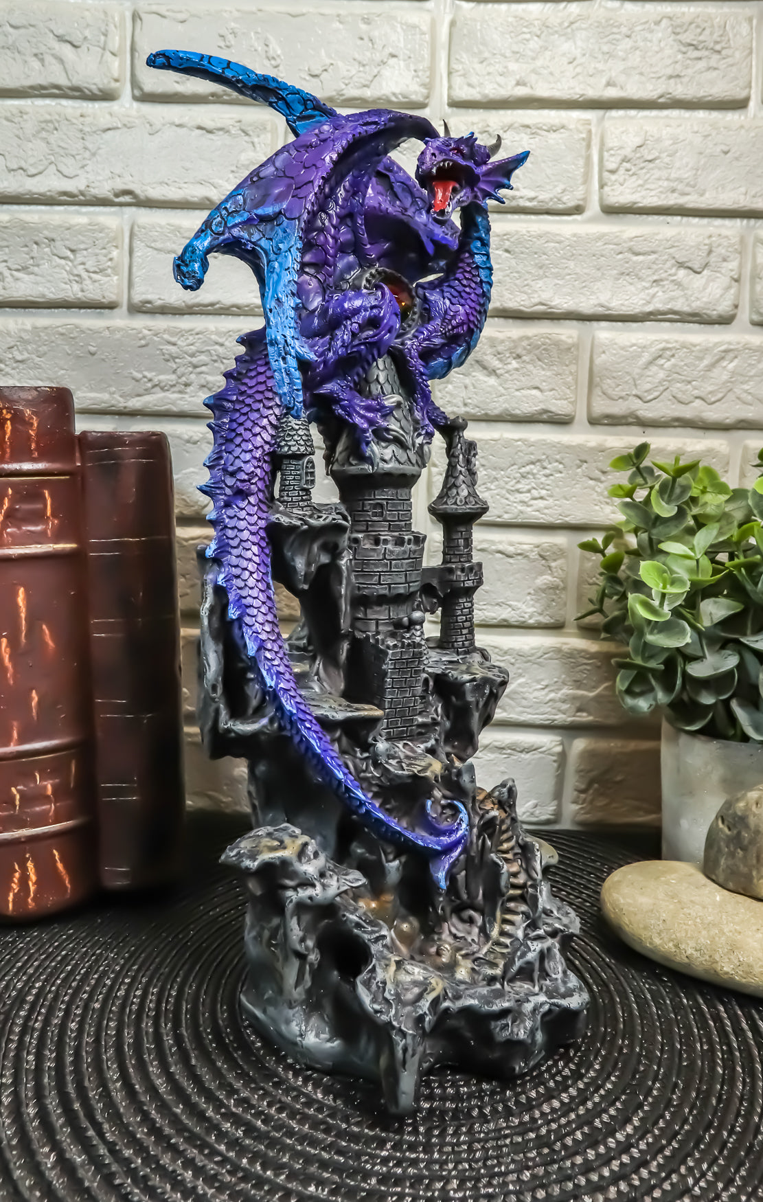 Ebros Gift Hyperion Gemstone Midnight Dragon Protecting Stone Castle Figurine 11.75" H