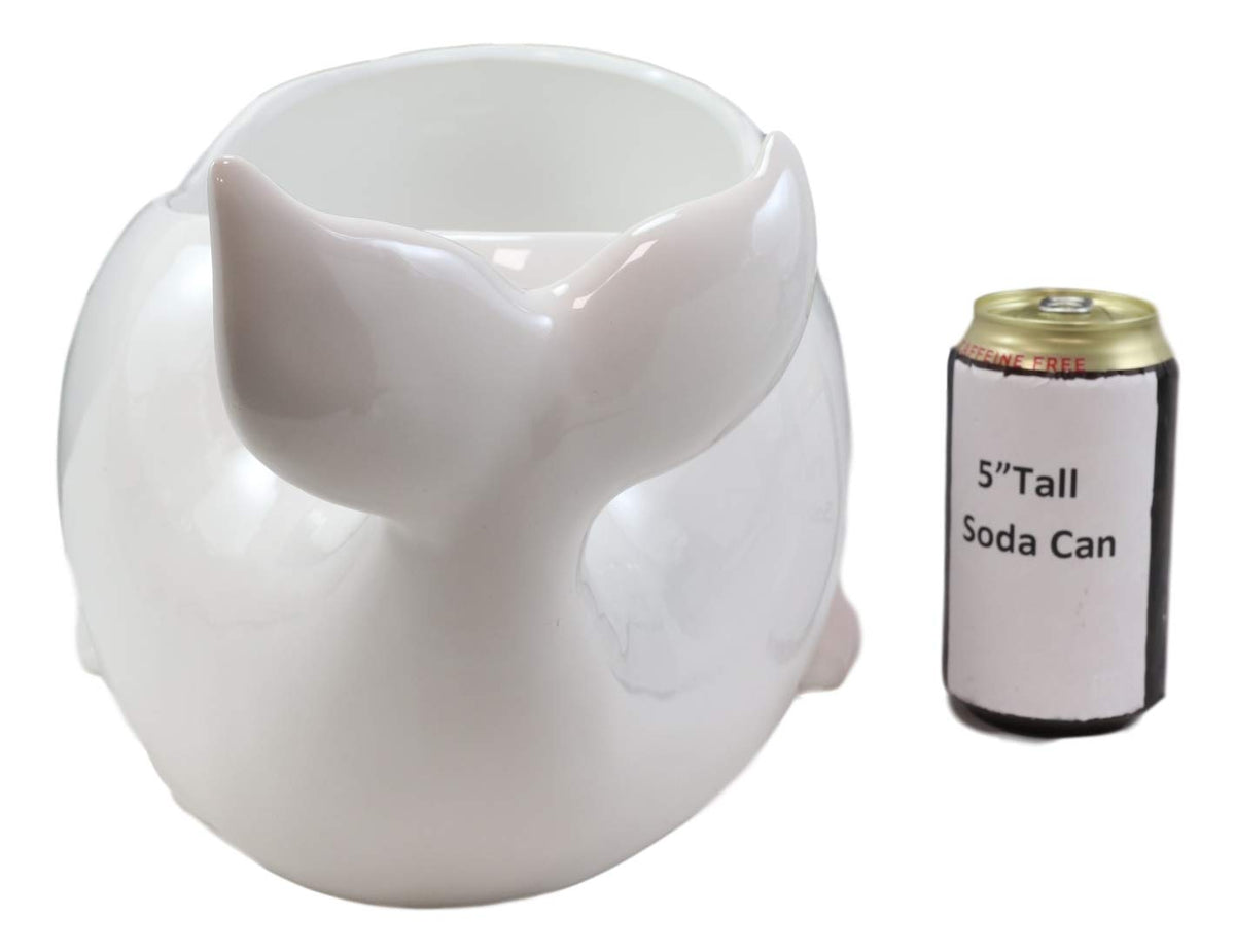 Ceramic White Nautical Sea Marine Sperm Whale Planter Pot Figurines Set Of 2