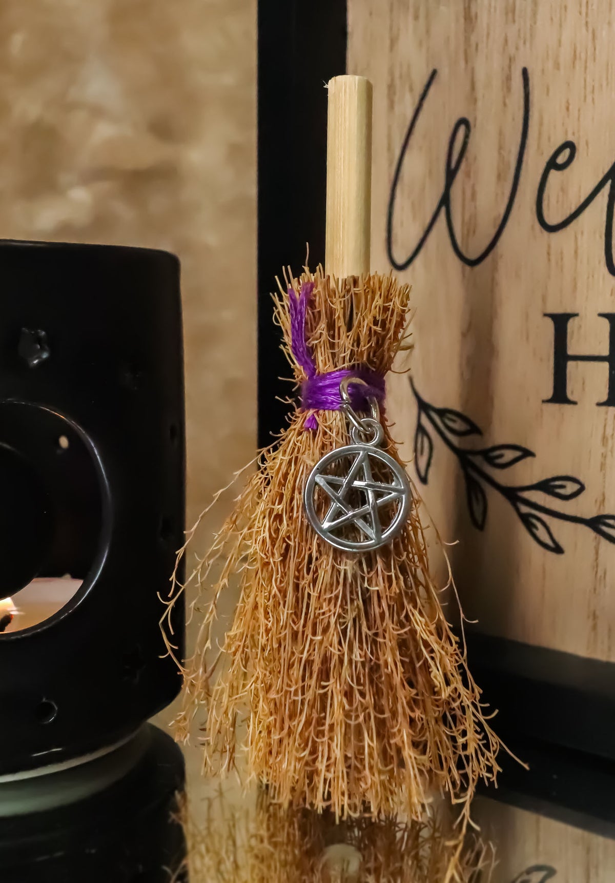 Wicca Occult Witch Broom Magick Broomstick With Pentagram Pendant Lucky Charm