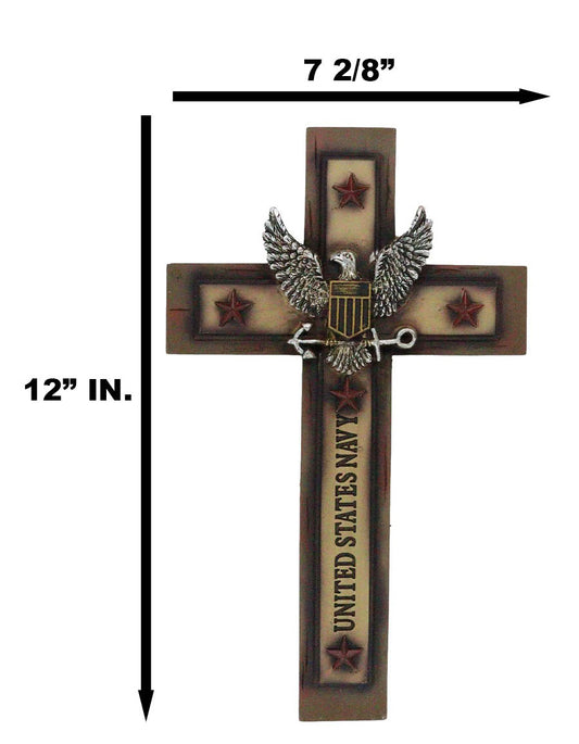 Western Rustic United States Navy with Eagle and Anchor Emblem Wall Cross Plaque - Ebros Gift