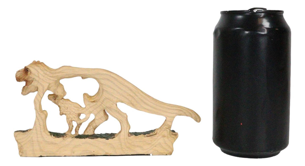 Jurassic Dinosaur Tyrannosaurus Rex Mother and Baby Faux Wood Cutout Figurine