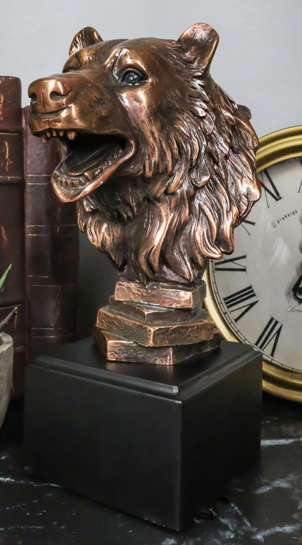 Wildlife Roaring Bear Bust Statue Bronze Electroplated Bear Figurine With Base