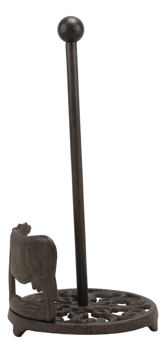 Ebros 13.5"Tall Cast Iron Metal Rustic Vintage Holstein Bovine Cattle Cow With Scroll Art Design Paper Towel Holder Display Dispenser - Ebros Gift