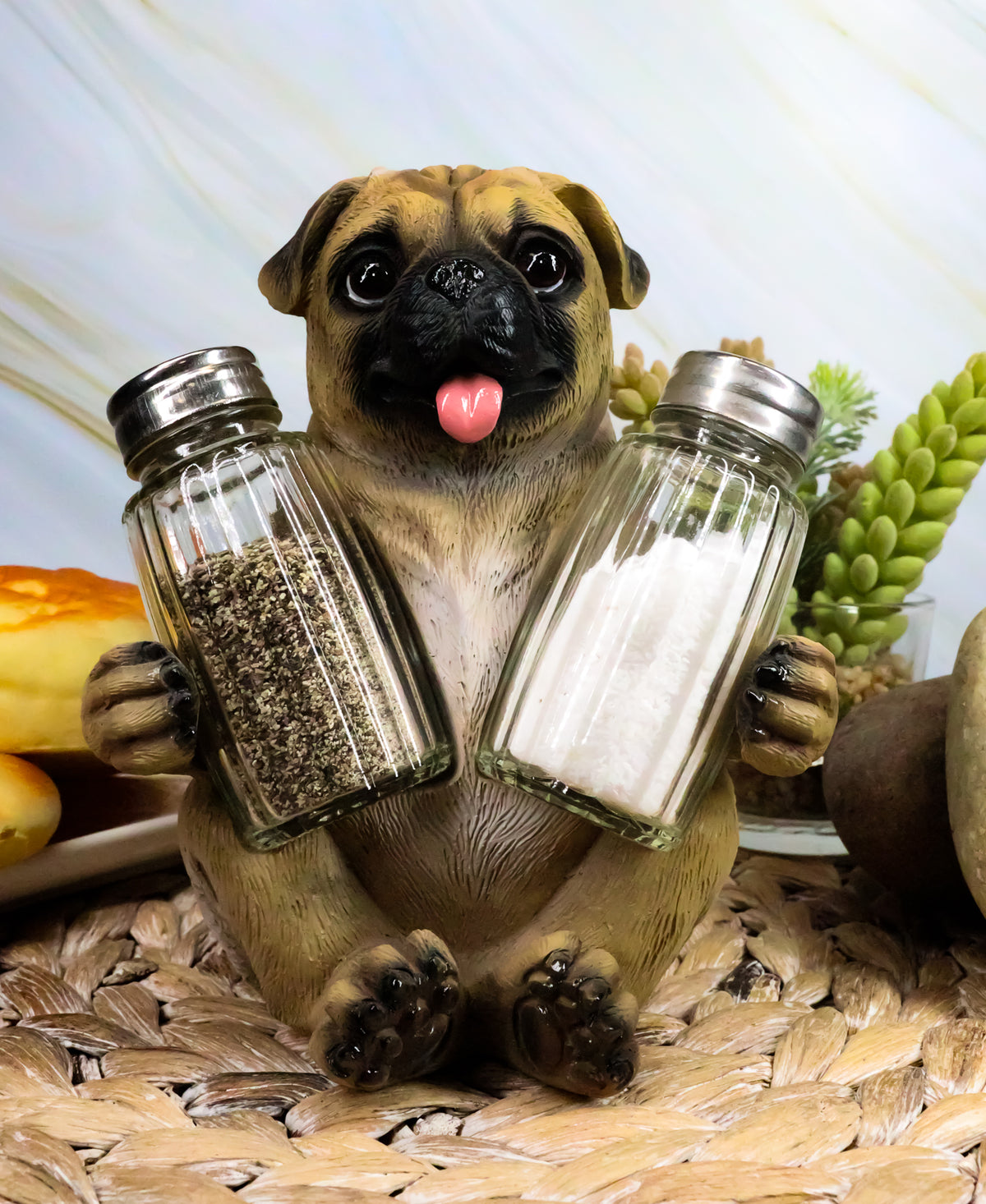 Ebros Hugging Pug Dog Decorative Glass Salt Pepper Shakers Holder Figurine