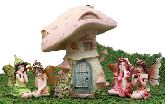 Ebros Gift Enchanted Fairy Garden Miniatures Starter Kit Cottage House with Mini Fairy Figurines Do It Yourself Ideas for Your Home (Mushroom House Kit) - Ebros Gift