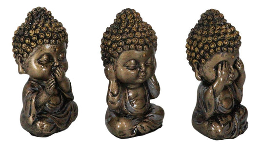 See Hear Speak No Evil Wise Kung Fu Zen Little Buddha Monks Set of 3 Figurines