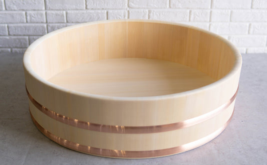 Made In Japan Hangiri Sushi Oke Rice Cypress Wood Large Mixing Bowl Tub 23.5"Dia - Ebros Gift