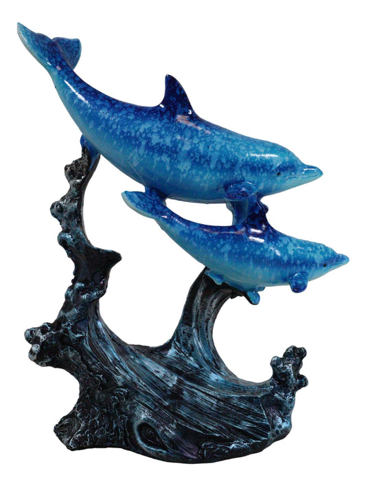 Marine Sea Ocean 2 Blue Dolphins Swimming Around Underwater Coral Reef Figurine - Ebros Gift