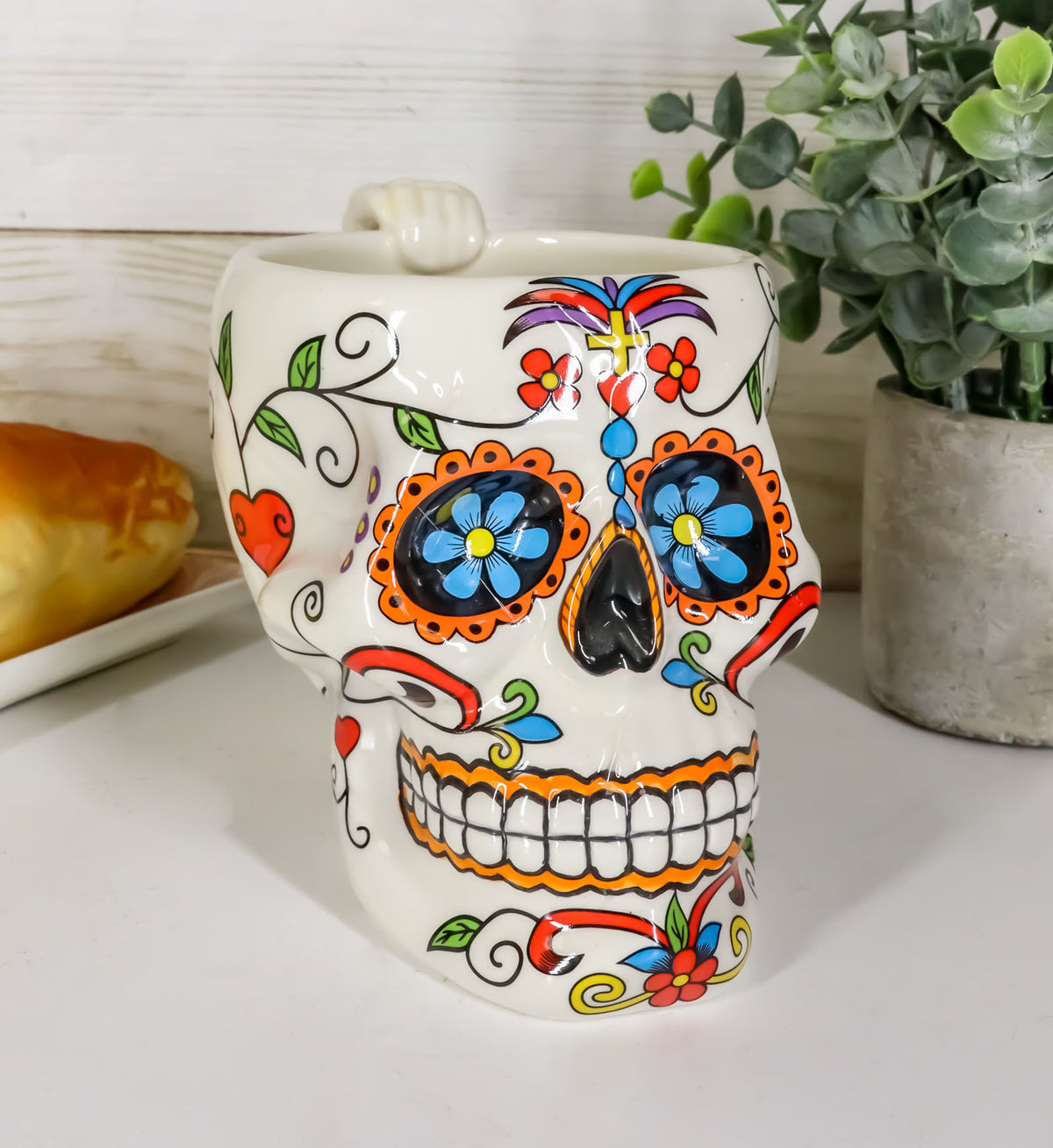 Ebros Day of The Dead Crucifix Sugar Skull Mug Drink Coffee Cup Ceramic 4.5"H