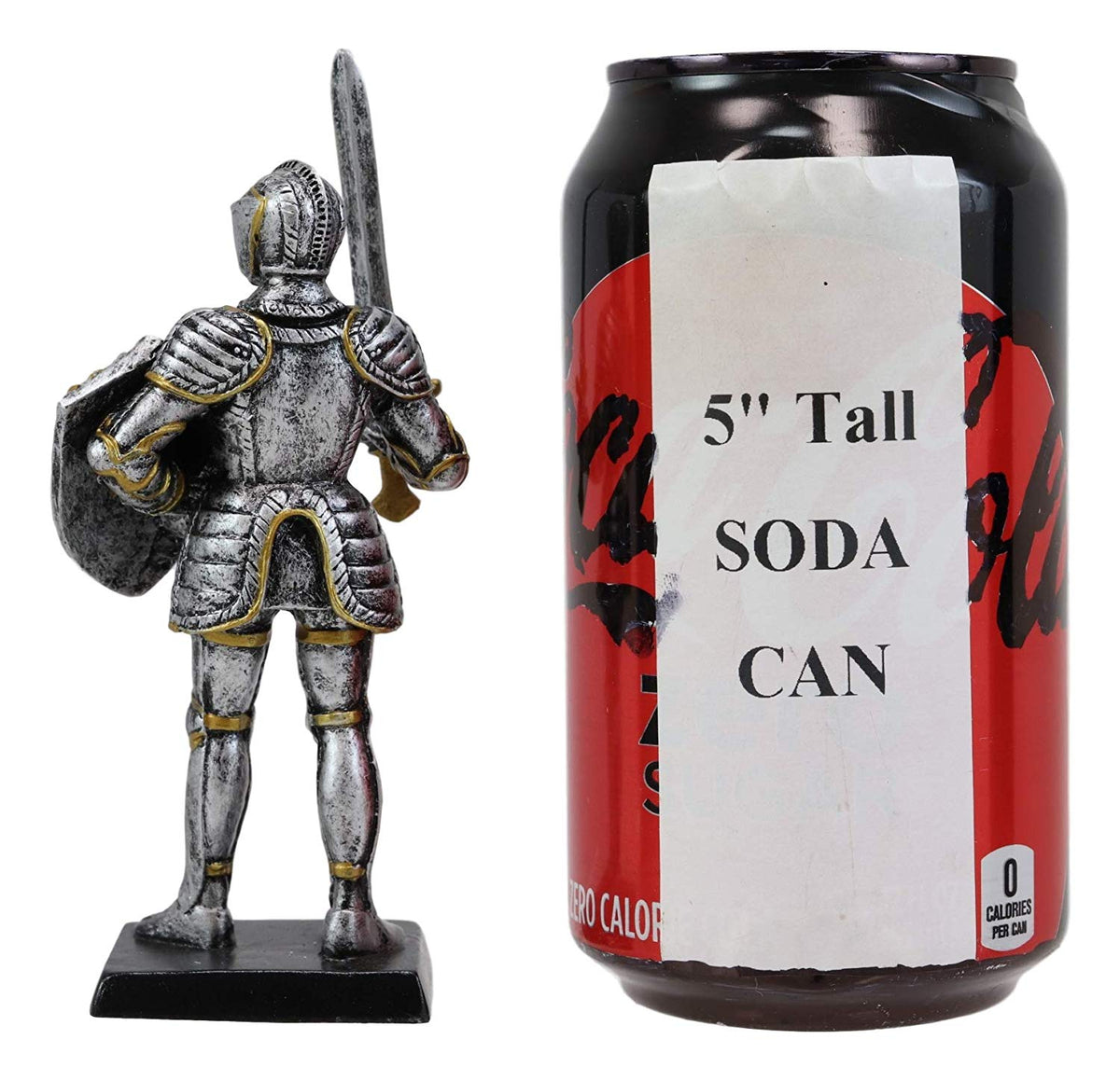 Ebros Gift Renaissance Medieval Royal Knight with Long Sword and Large Shield Figurine 5" H Suit of Armor Dollhouse Miniature Knights Sculpture Decor European Empire War Soldier Statue
