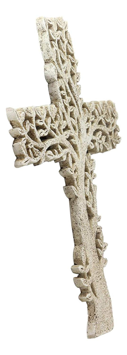 Ebros Gift 12" Tall Faux Stone Rustic Western Tree of Life Filigree Lace Design Wall Cross Decor Hanging Resin Sculpture Catholic Christian Country Cabin Lodge Accent Decorative Crosses - Ebros Gift