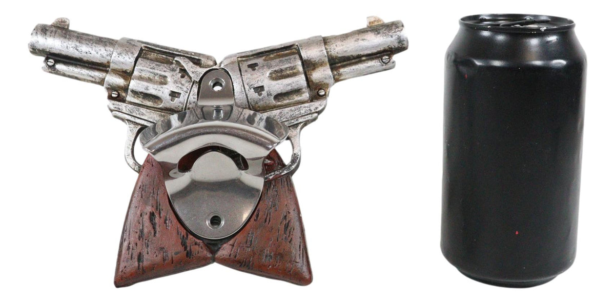 Rustic Western Cowboy Crossed Revolver Gun Pistols Wall Beer Bottle Cap Opener