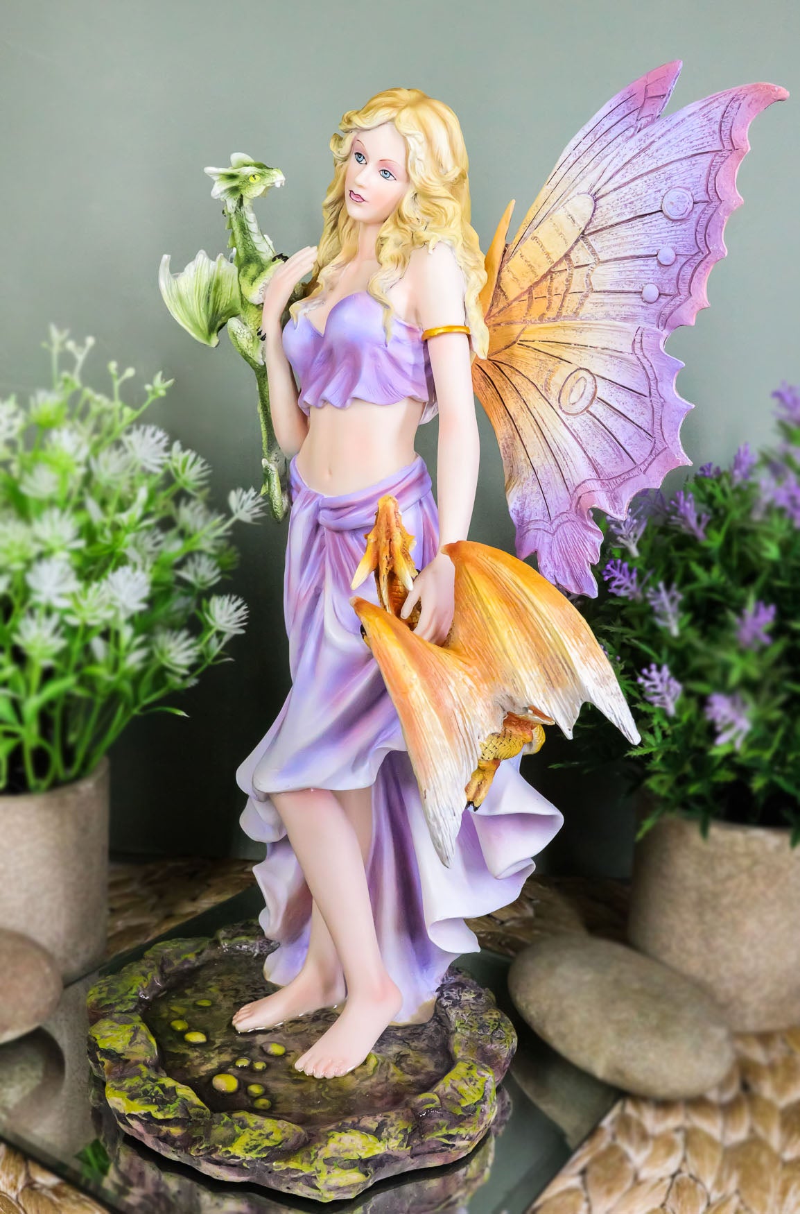 Khaleesi Mother of Dragons Purple Fairy with Green and Red Dragonlings Figurine