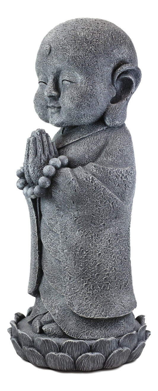 20"H Large Jizo Buddha Monk With Prayer Beads On Lotus Throne Garden Statue