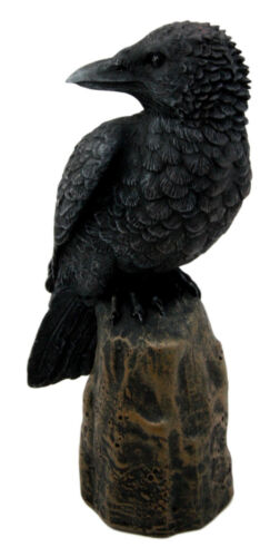 Ebros Dark Raven Crow Scavenger Bird Perching On Tree Stump Figurine 6"H - Ebros Gift