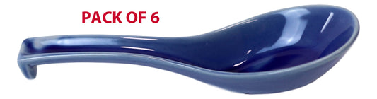 Ebros Made In Japan Ceramic Glossy Ocean Blue Spoons W/ Ladle Hook Set Of 6 - Ebros Gift