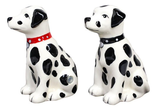 Black And White Spotted Dalmatian Dogs Puppies Magnetic Salt Pepper Shakers Set - Ebros Gift
