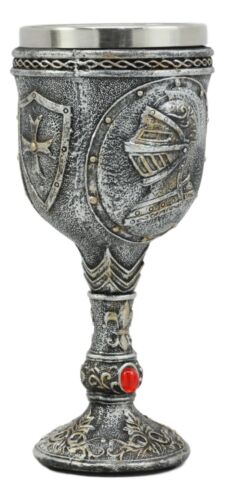 Ebros Heraldry Medieval Renaissance Royal Knight Suit of Armor Wine Goblet Chalice 5oz - Ebros Gift