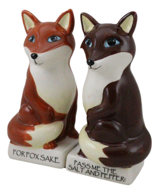 Ceramic Red Brown Foxes 'For Fox Sake Pass Me The Salt And Pepper!' Shakers Set