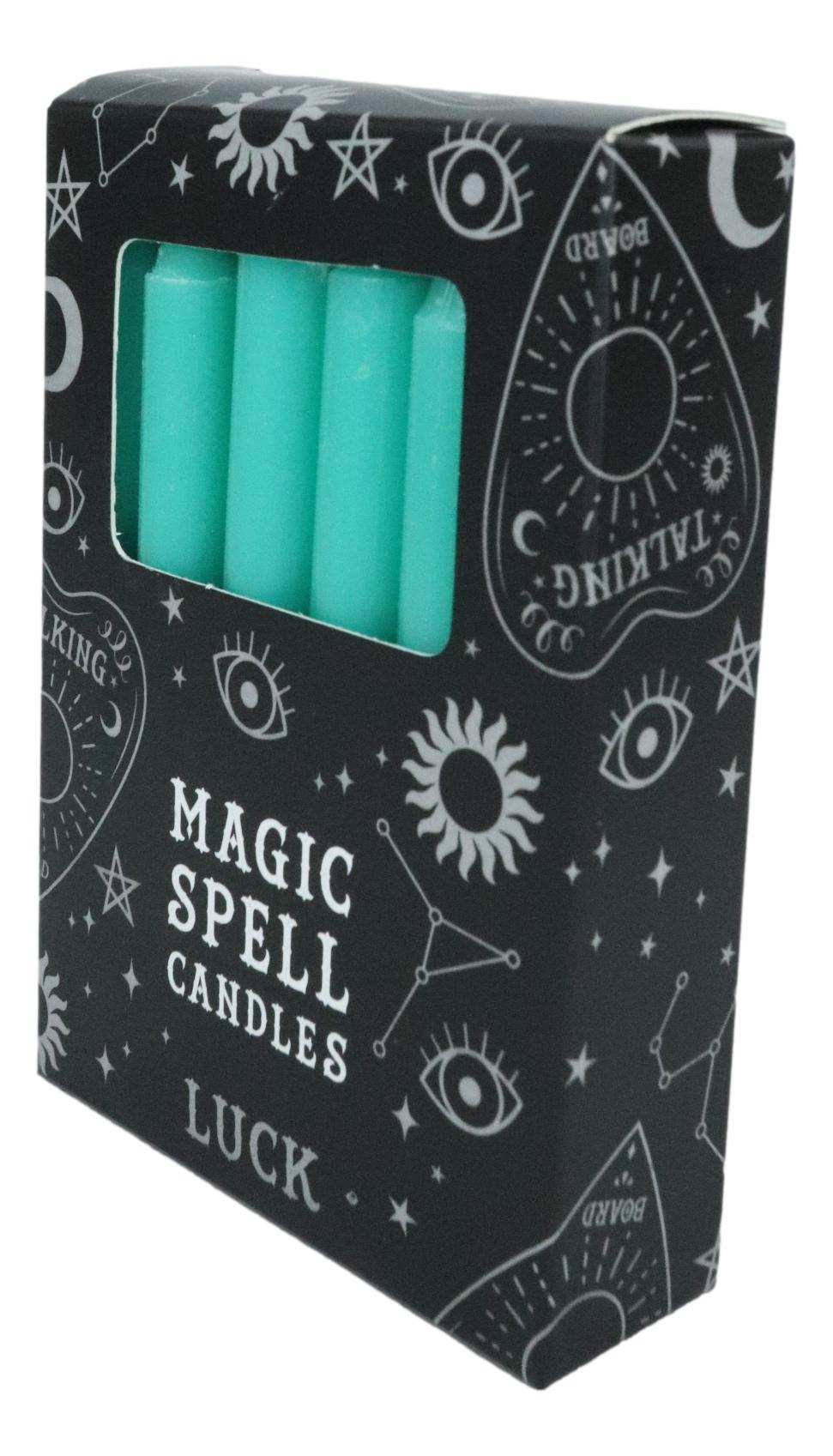 Green Luck Prosperity Pack of 12 Wicca Occult Witch Ritual Spell Chime Candles - Ebros Gift
