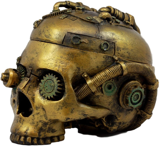 Steampunk Cyborg Robotic Skull Jewelry Box Figurine 7.5"L Skull Bowl Container - Ebros Gift