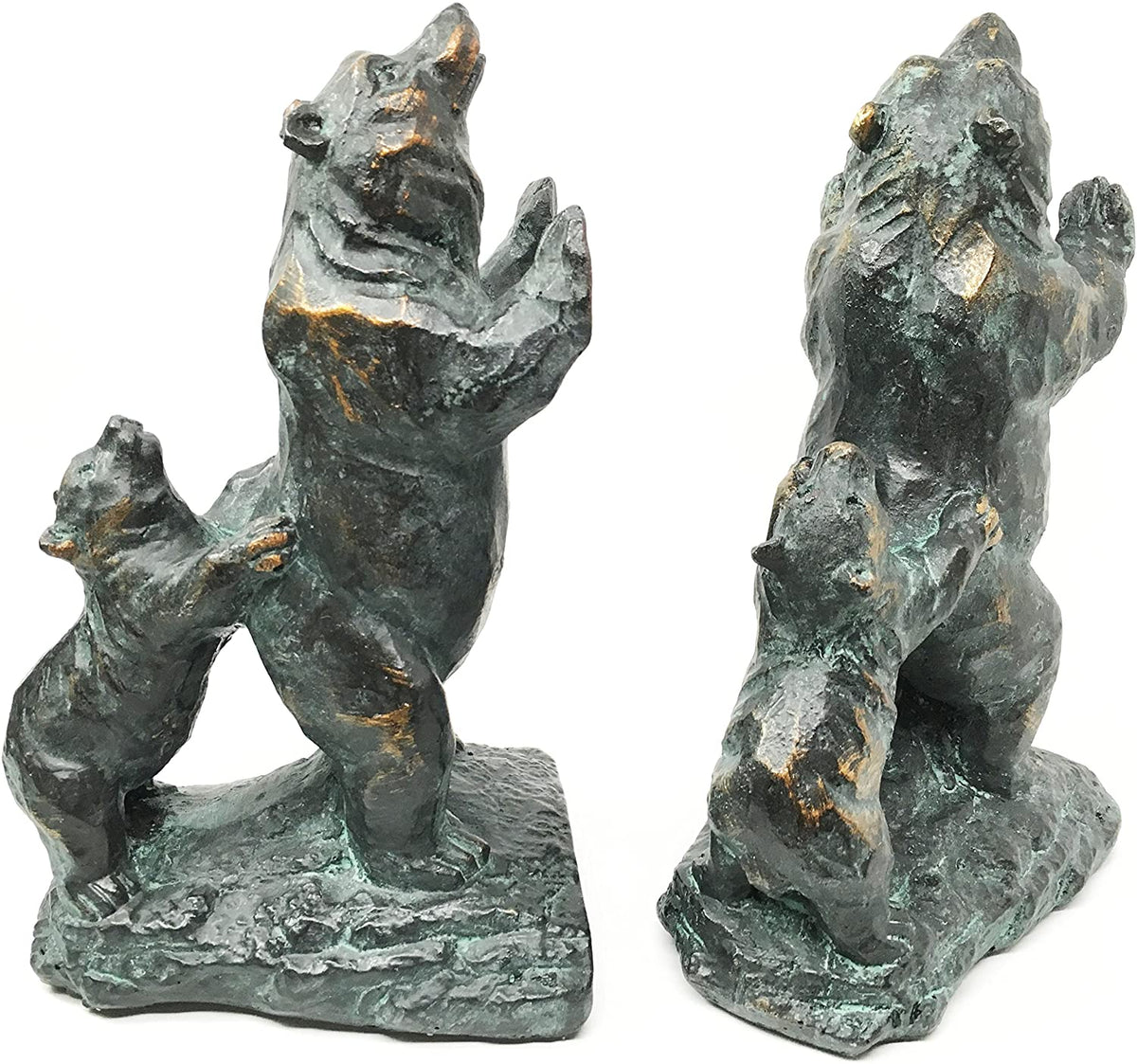 Family Grizzly Momma Bear and Cub Pushing Weight Bookends Pair Resin Figurine