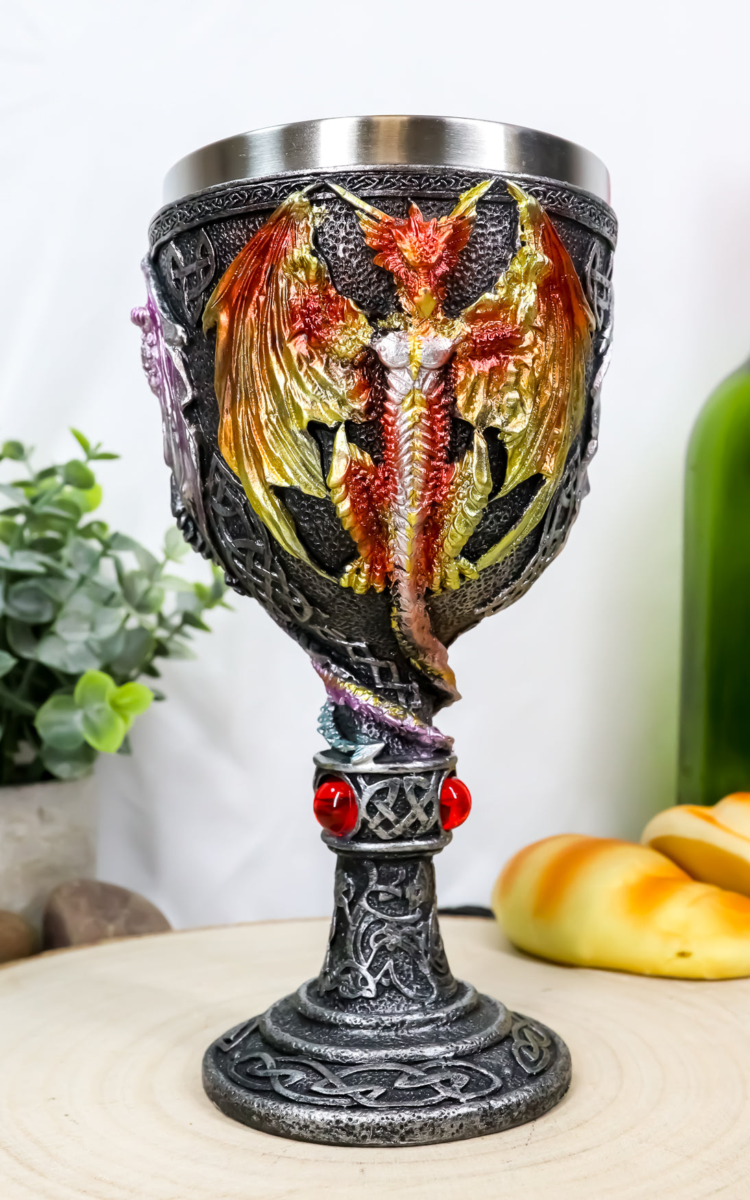 Ebros Large Winged Red Purple Blue Triad Dragon Wine Drink Goblet Cup Chalice