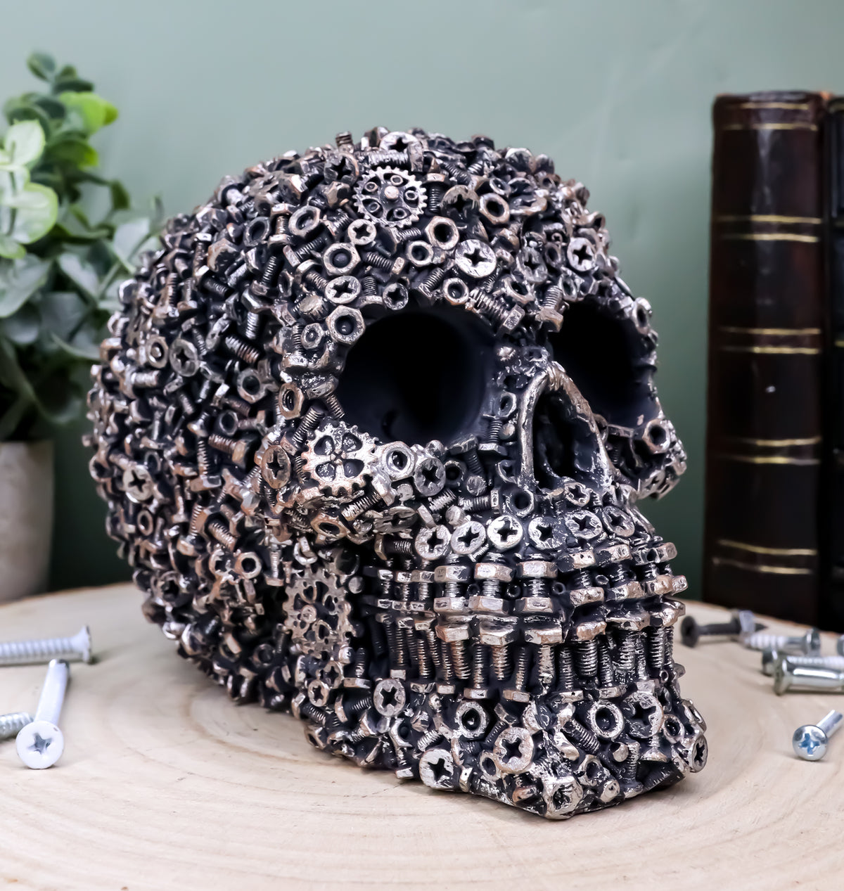Ebros Junkyard Mechanic Gears Nuts Bolts And Screws Hardware Skull Decorative Figurine - Ebros Gift