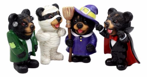 Halloween Frankenstein Witch Mummy Vampire Terror Bears Figurine Set of 4