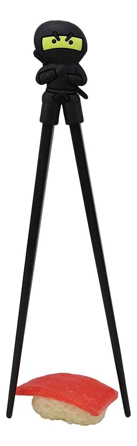 Ebros Black Ninja Reusable Training Chopsticks Set With Silicone Helper Hinge