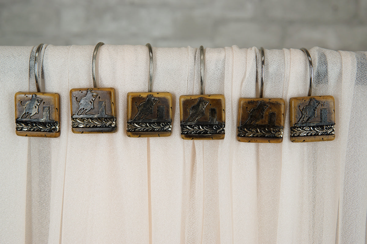 Western Barrel Racer With Floral Patterns Bathroom Shower Curtain Hooks 12pk