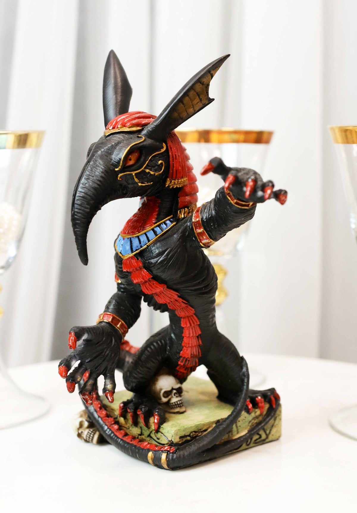 Egyptian God Of War Chaos Desert Seth On Hieroglyphic Base With Skulls Statue