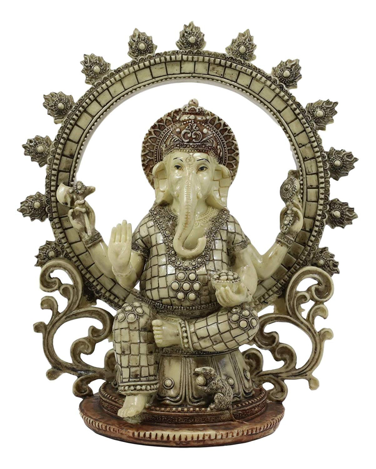 Ebros 11.75" Tall Hindu Vastu Supreme God Nataraja Ganesha Chaturthi On Lotus Throne with Mouse and Arch Ring of Fire Statue Ganapati Elephant Deity Patron of Success Arts and Wisdom Hinduism - Ebros Gift