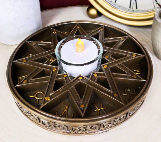 Greek Astrological Horoscopes Zodiac Pentagram Alchemy Votive Candle Holder