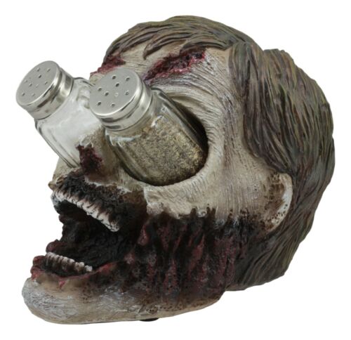Ebros Zombie Salt and Pepper Shakers Holder Set with Glass Shakers 5.5" H - Ebros Gift