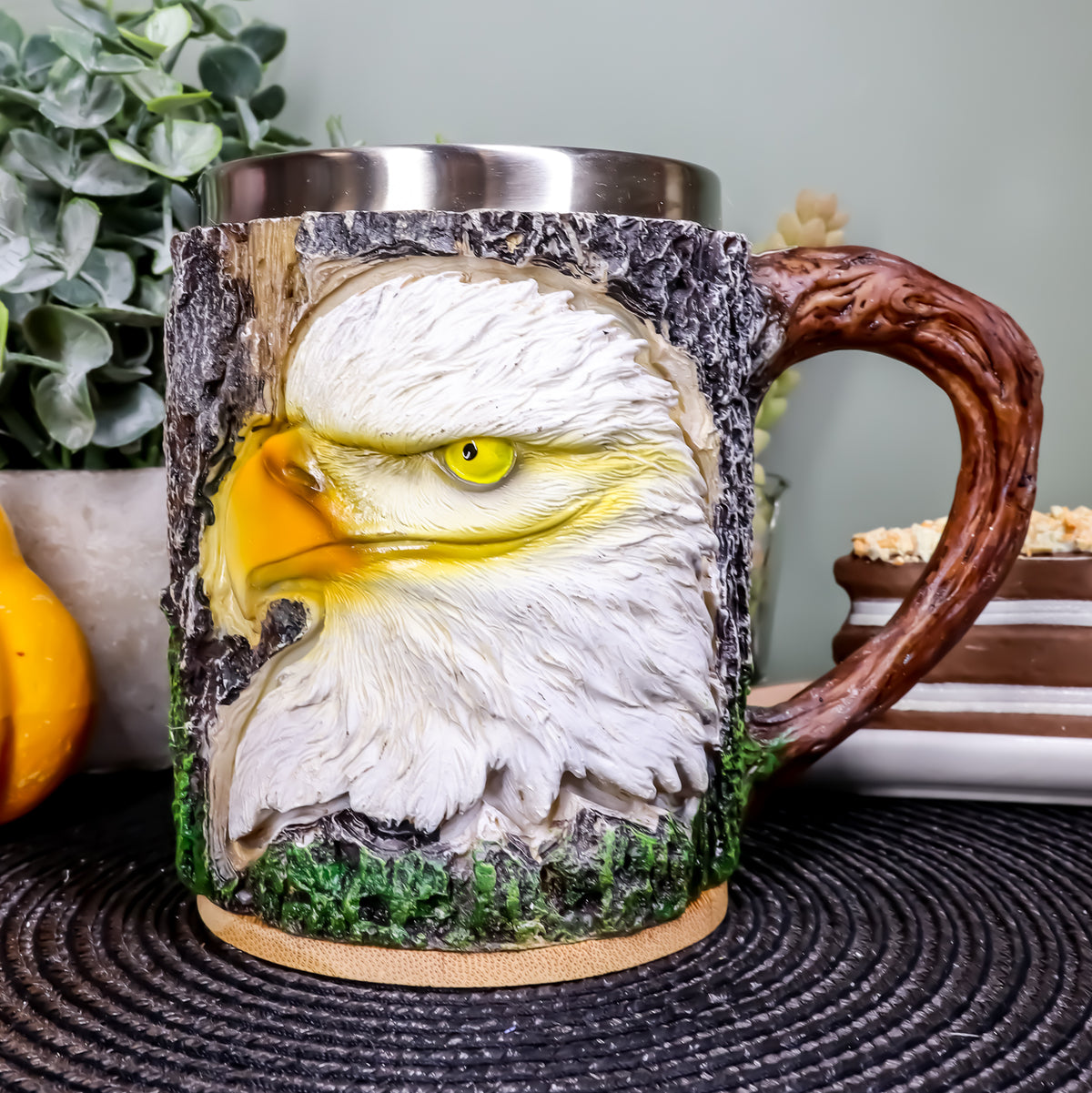 Ebros Surveyor Wildlife Majestic Bald Eagle Coffee Mug W/ Rustic Tree Bark Body