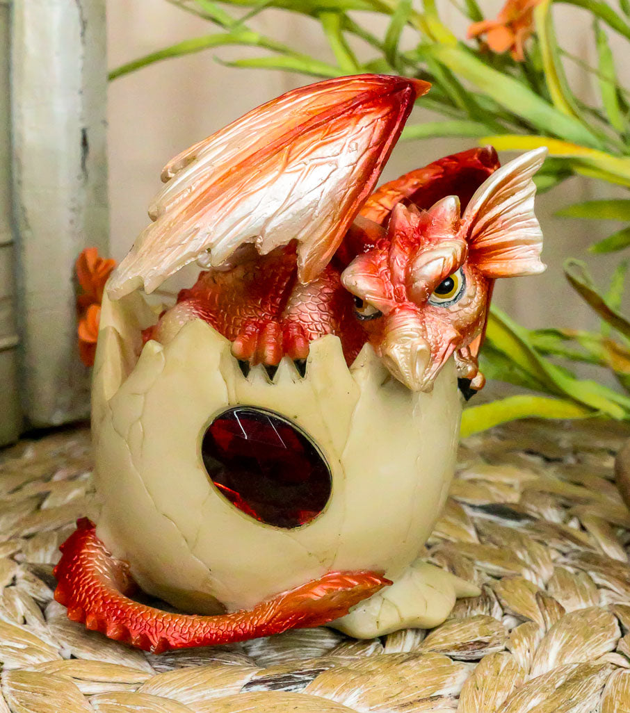 January Birthstone Dragon Egg Statue Red Gem Birthday Dragon Hatchling Figurine - Ebros Gift
