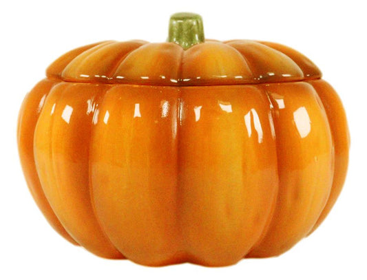 Ebros Pack Of 2 Kitchen Festive Bright Orange Ceramic Pumpkin Soup Dessert Bowl W/ Lid